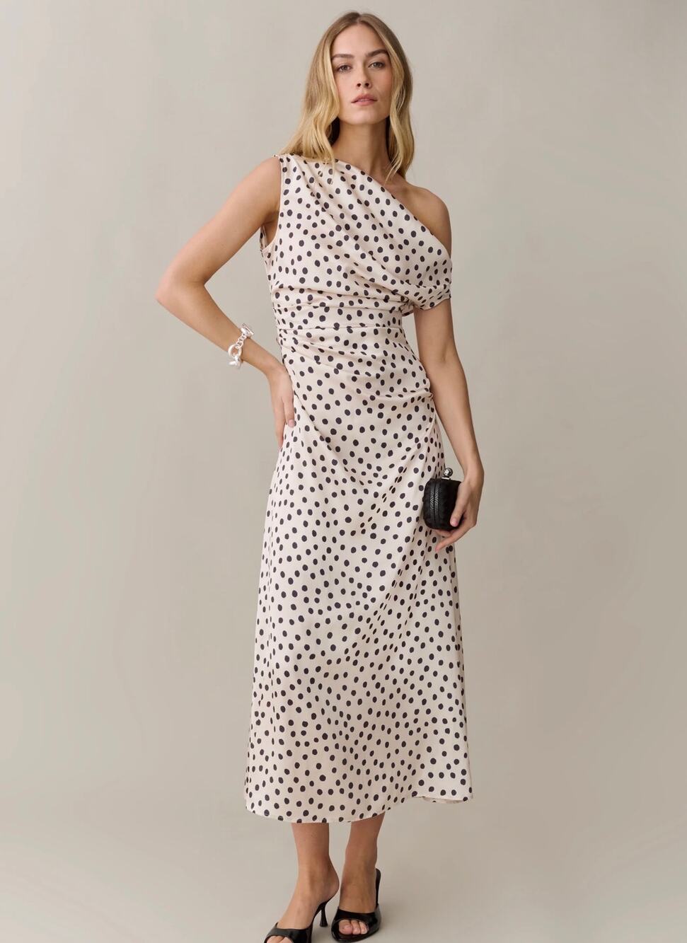 New O.P.T verity dress satin cream black polka dot size 12
